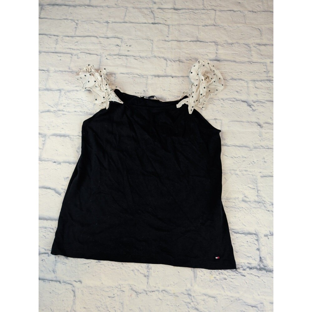Tommy Hilfiger Navy White Star Print Ruffle Sleeveless Square Neck Camisole SZ M